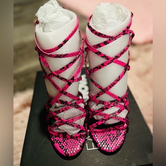 Fashion Nova Shoes - The Maze Heeled Sandal - Neon Pink